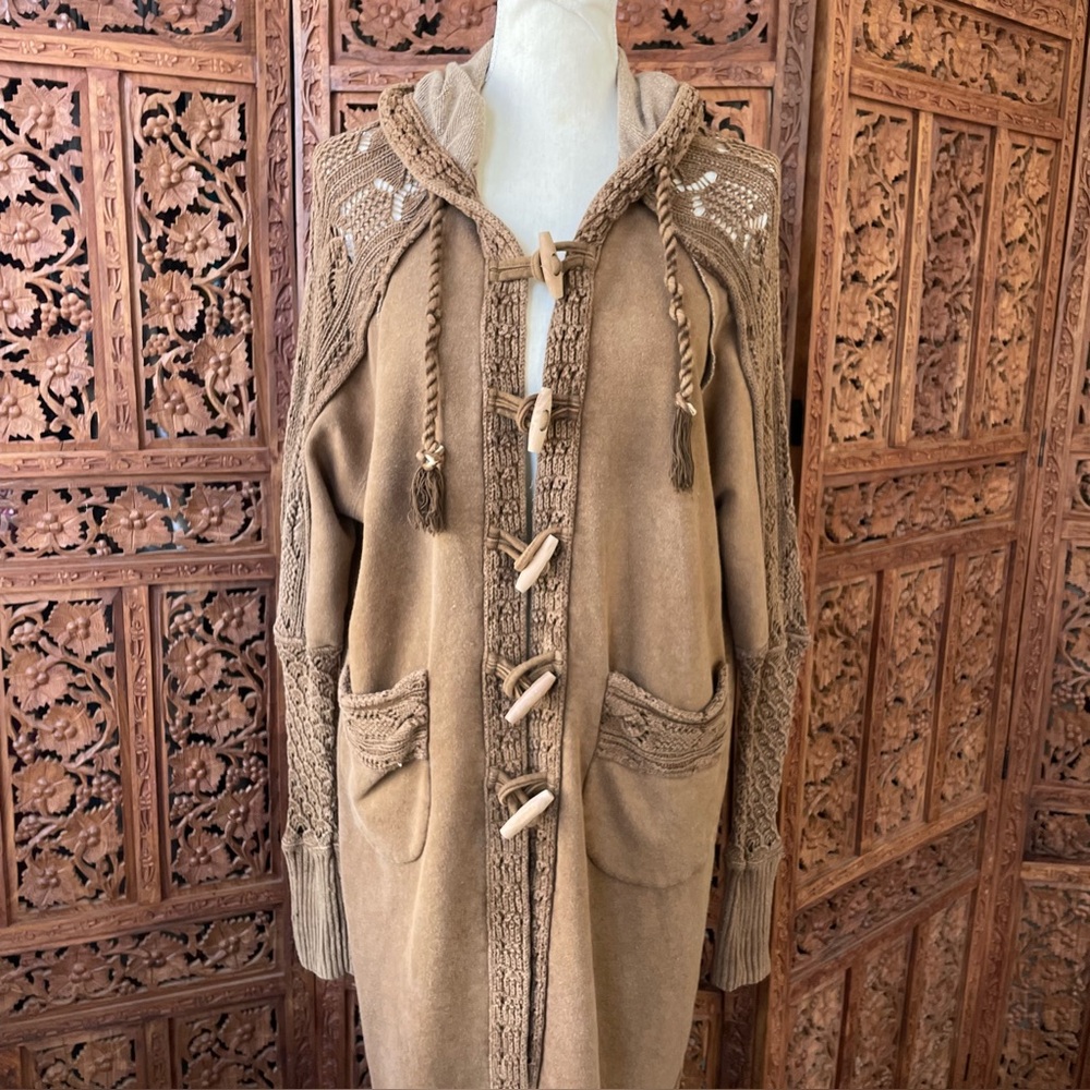 FREE PEOPLE Silverdale long duster hoodie Women's Acid wash Toggle Coatigan